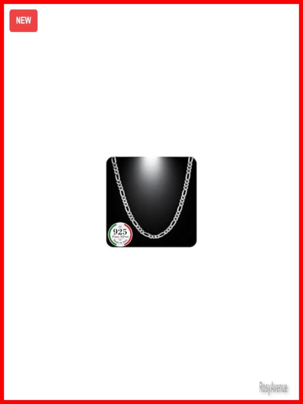 925 Sterling Silver Figaro Chain Necklace 7mm Diamond Cut Men's Italy